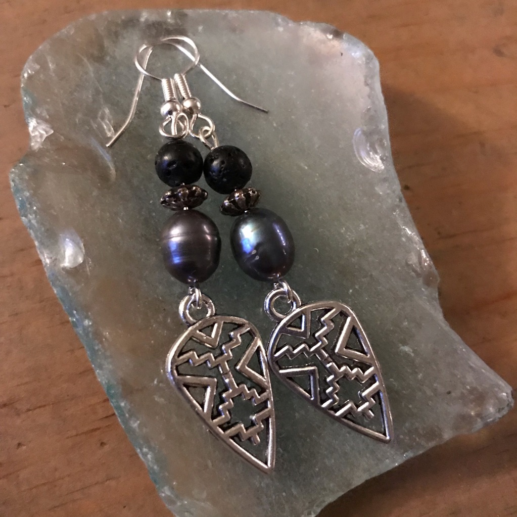 Handmade Aztec & Pearl Essential Oil Earrings